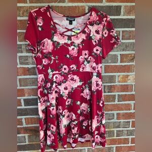 Joe Boxer Women's Ultra Soft Burgundy & Pink Short Sleeved Floral Dress Size XL